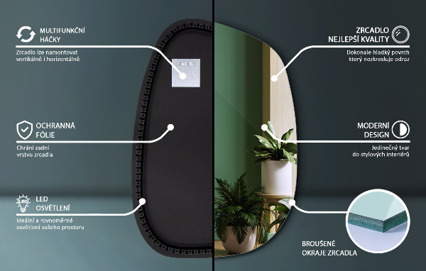 Asymetric led light mirror 79x57 cm