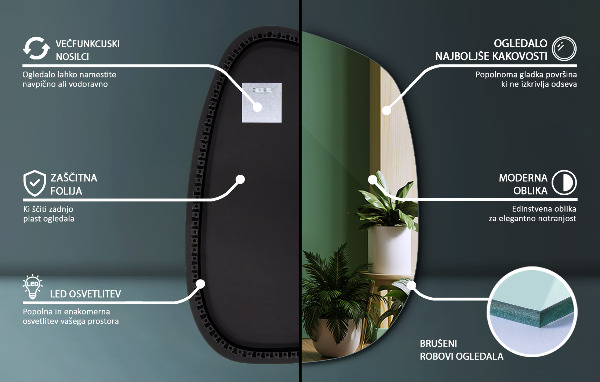 Asymetric led light mirror 79x57 cm
