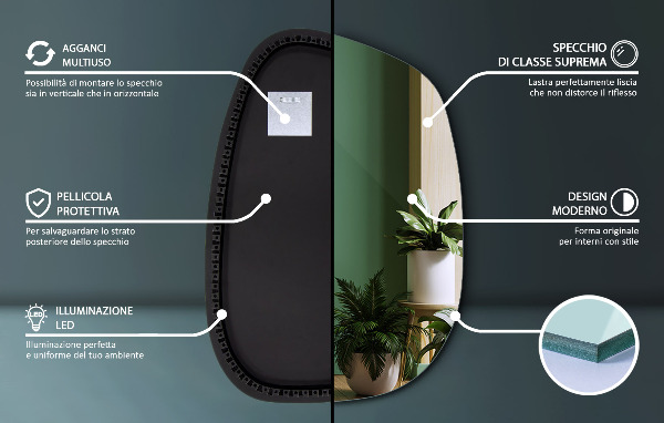 Asymetric led light mirror 79x57 cm