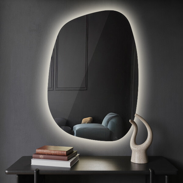 Led backlit mirror pebble shape 91x66 cm
