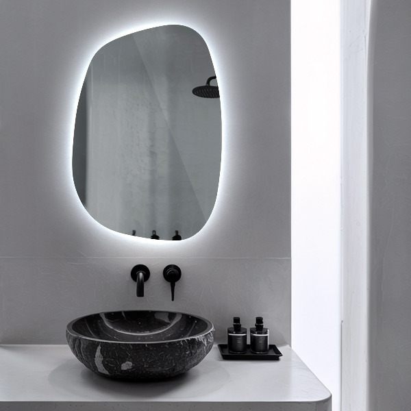 Led backlit mirror pebble shape 91x66 cm
