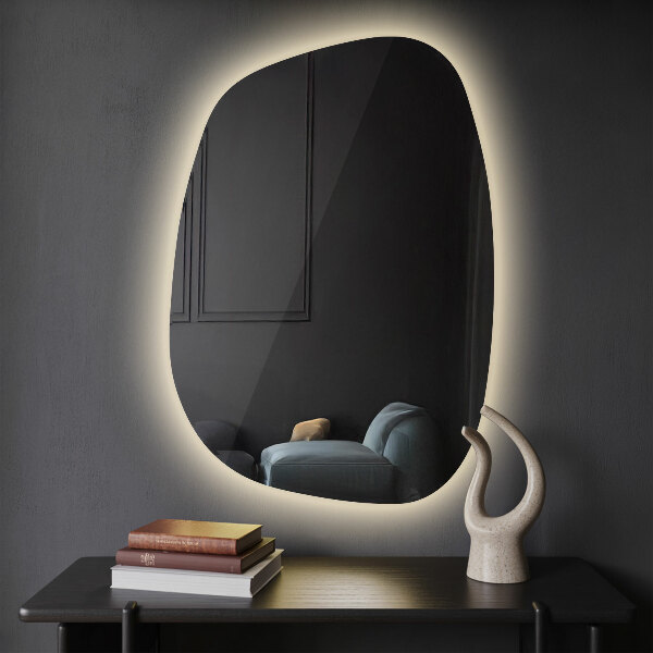 Led backlit mirror pebble shape 91x66 cm