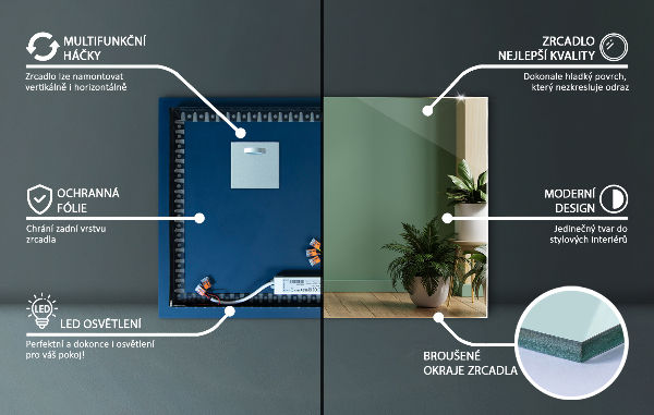 Rectangle mirror with lights 50x50 cm