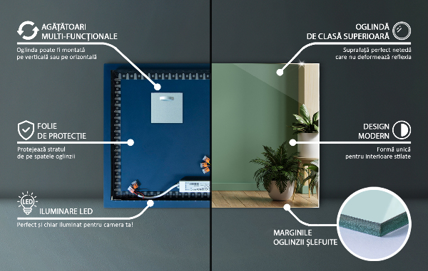 Rectangle mirror with lights 50x50 cm