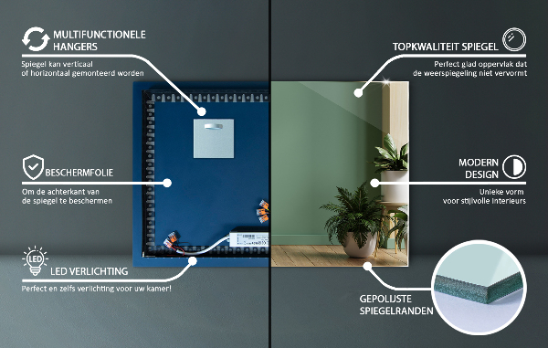 Rectangle mirror with lights 50x50 cm