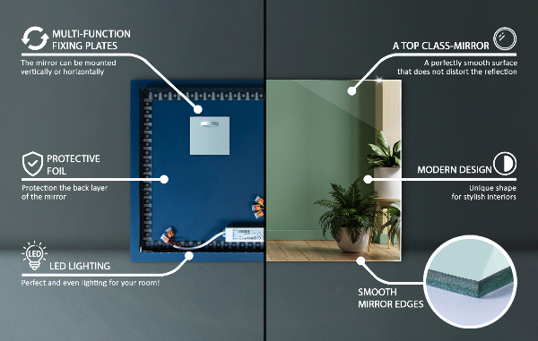 Rectangular led mirror without frame 60x40 cm