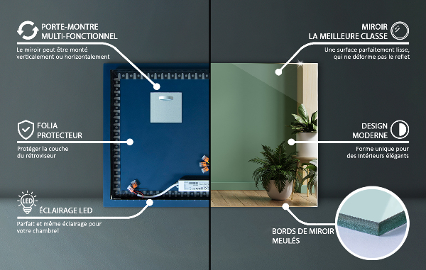 Rectangular led mirror without frame 60x40 cm