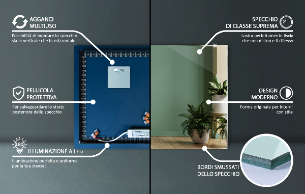 Rectangular illuminated mirror 80x60 cm