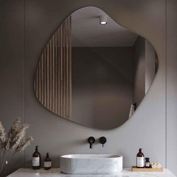 Splat shaped asymmetrical mirror original 27x26 in