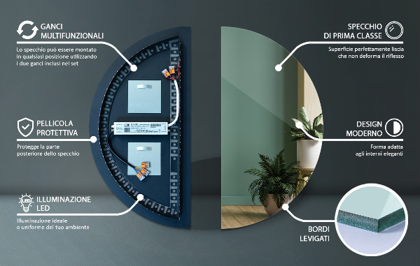 Semi-round led lighted mirror 40x80 cm