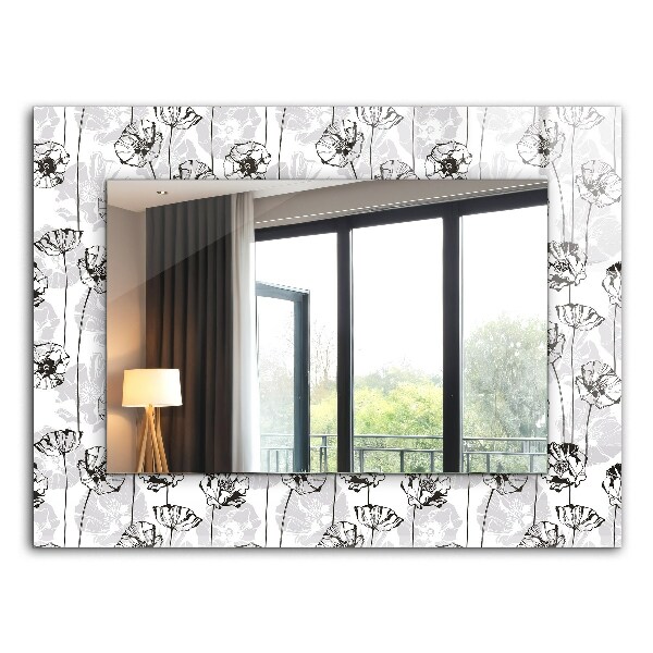 Wall mirror decor Monochrome drawing of flowers