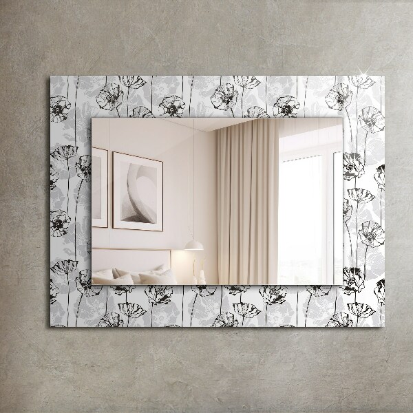 Wall mirror decor Monochrome drawing of flowers