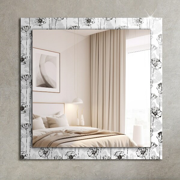 Wall mirror decor Monochrome drawing of flowers