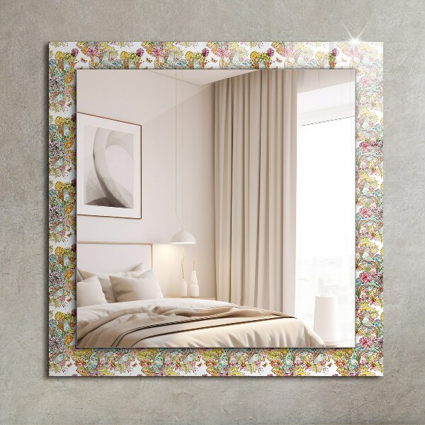 Printed mirror Colourful butterfly flowers