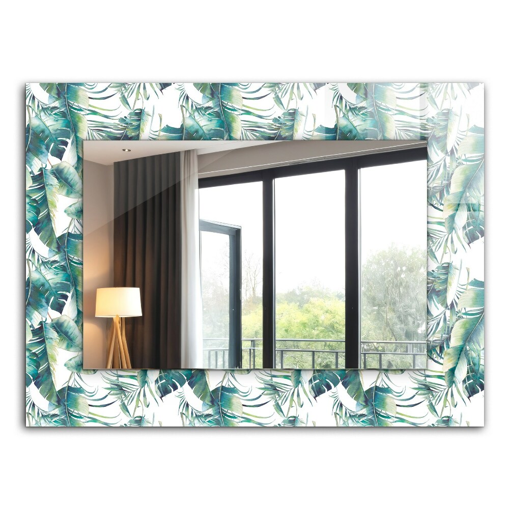 Mirror frame with print Green tropical leaves