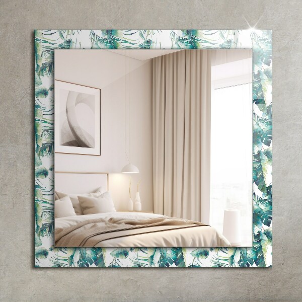 Mirror frame with print Green tropical leaves