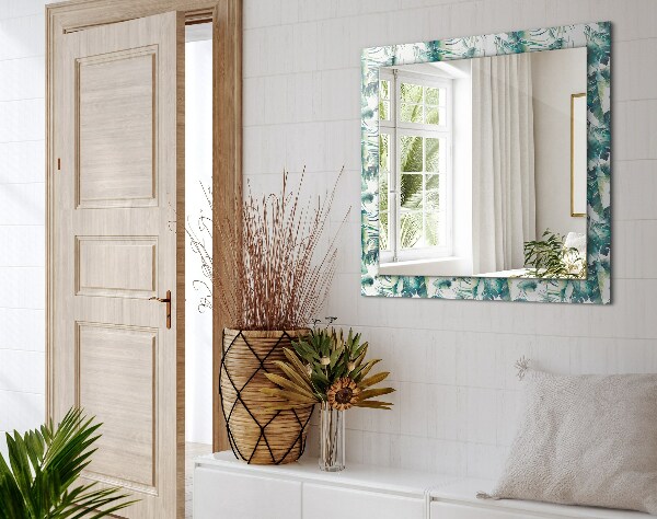 Mirror frame with print Green tropical leaves