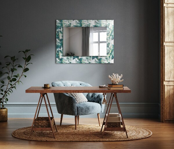 Mirror frame with print Green tropical leaves