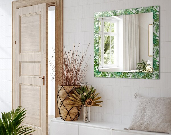Mirror frame with print Green tropical leaves