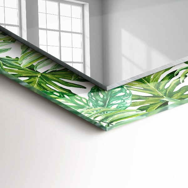 Mirror frame with print Green tropical leaves