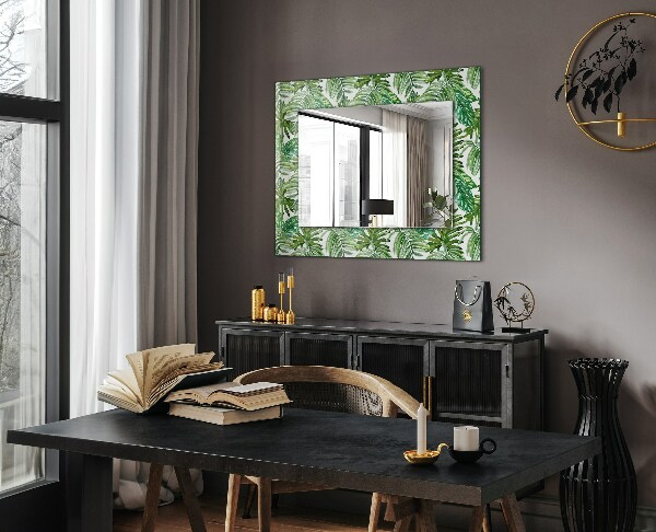 Mirror frame with print Green tropical leaves