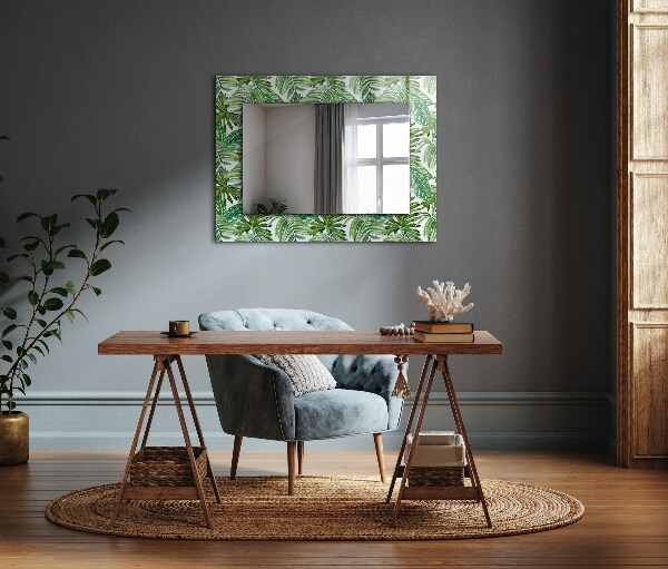 Mirror frame with print Green tropical leaves