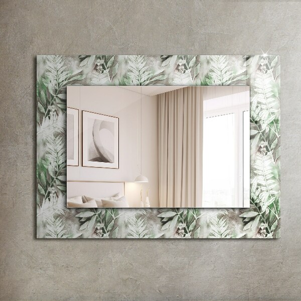 Mirror frame with print Drawing of green leaves