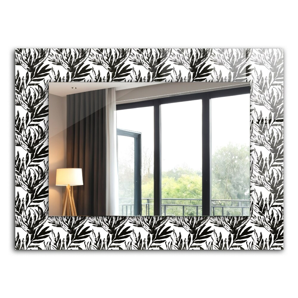 Wall mirror design Black and white leaves