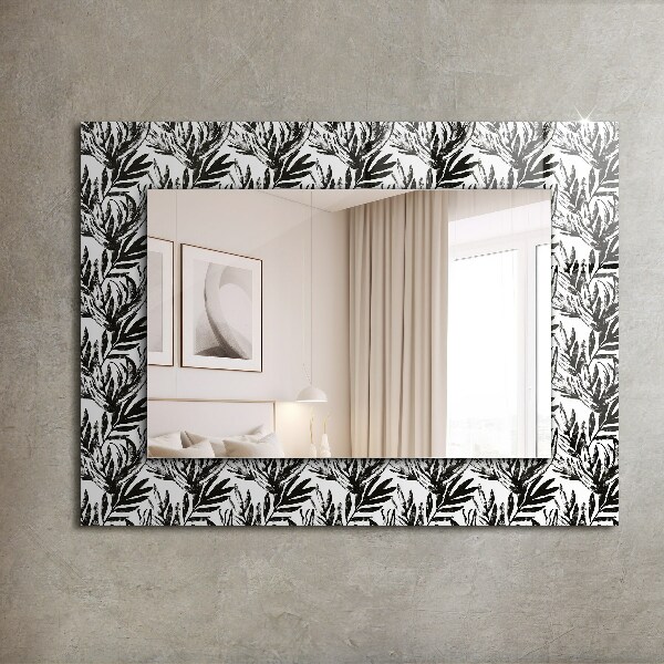 Wall mirror design Black and white leaves