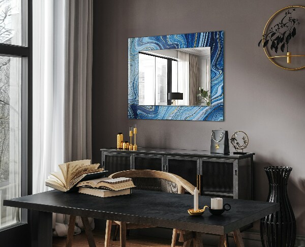 Mirror frame with print Blue abstract pattern