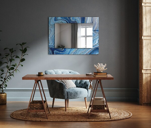 Mirror frame with print Blue abstract pattern
