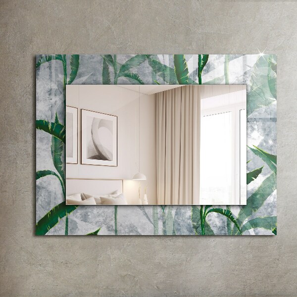 Mirror frame with print Plants with green leaves