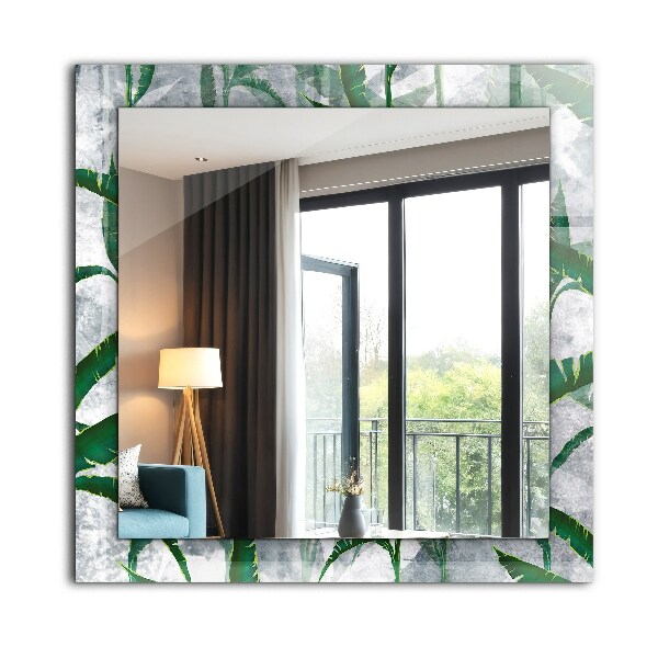 Mirror frame with print Plants with green leaves