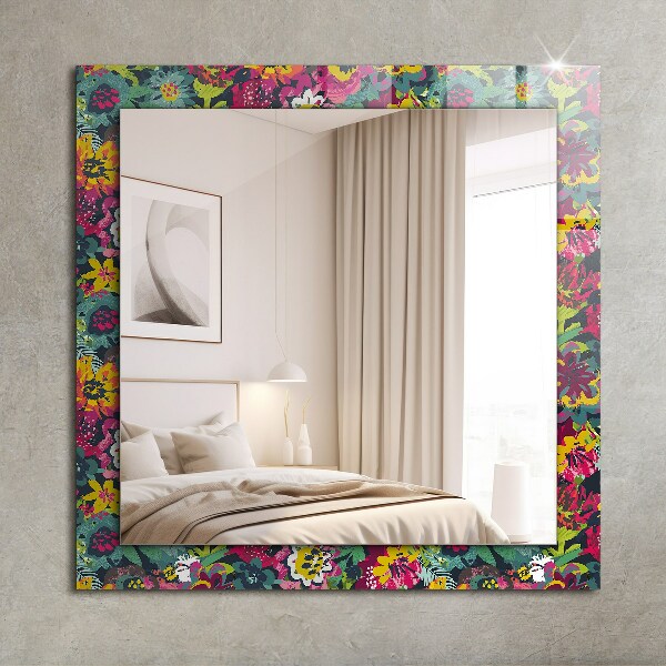 Mirror frame with print Coloured floral pattern