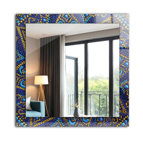 Mirror frame with print Mandala with blue dots