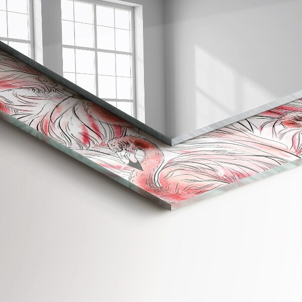 Printed mirror Pink flamingos