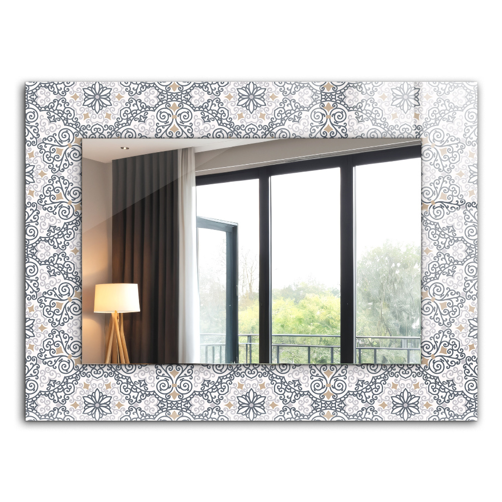 Mirror frame with print Tile motif