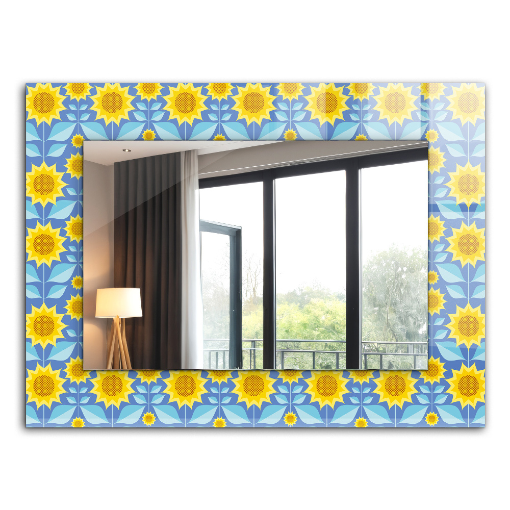 Mirror frame with print Sunflower leaf motifs