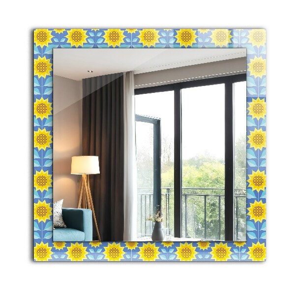 Mirror frame with print Sunflower leaf motifs