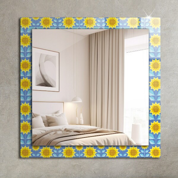 Mirror frame with print Sunflower leaf motifs