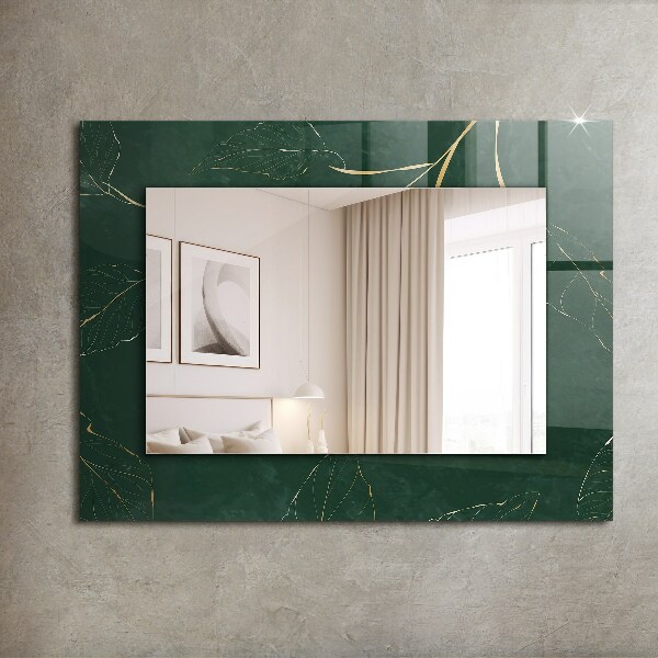 Printed mirror Green and golden leaves