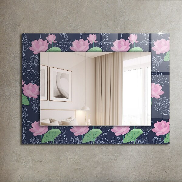 Wall mirror design Pink lotus flowers