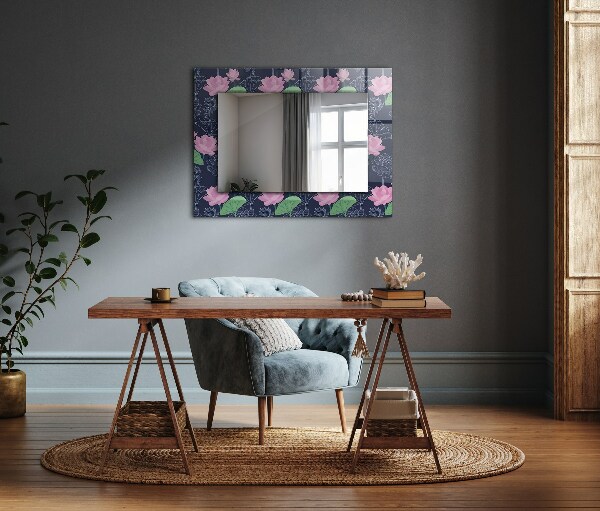Wall mirror design Pink lotus flowers