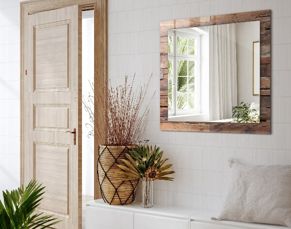 Mirror frame with print Wooden clad wall
