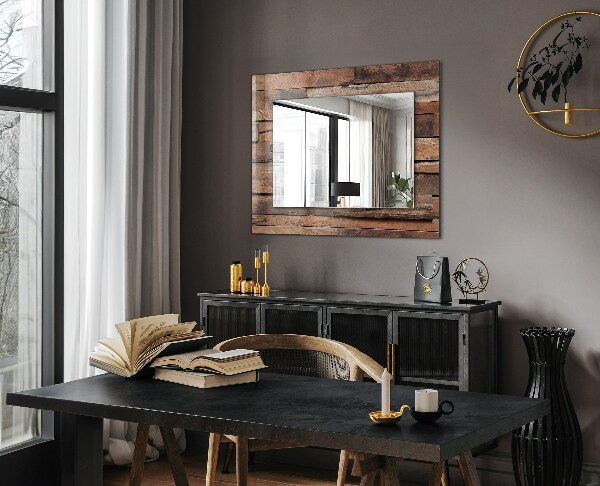 Mirror frame with print Wooden clad wall