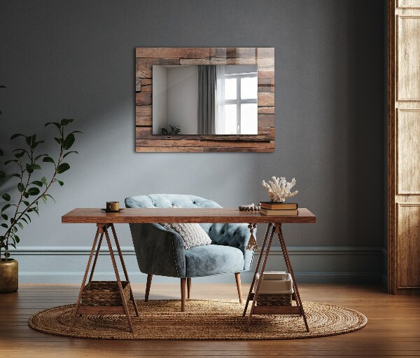 Mirror frame with print Wooden clad wall