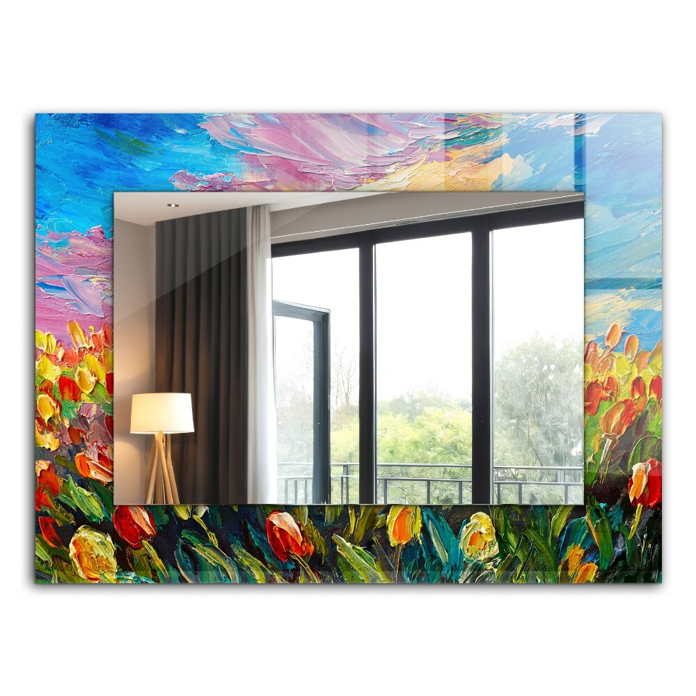 Mirror frame with print Field of tulips