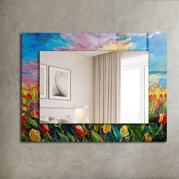 Mirror frame with print Field of tulips