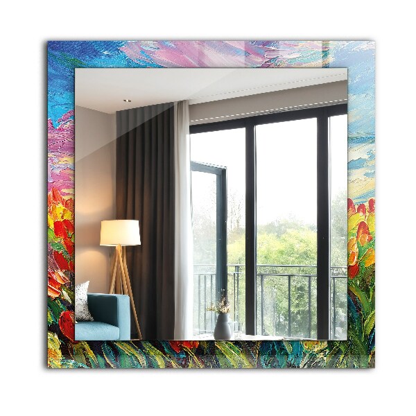 Mirror frame with print Field of tulips