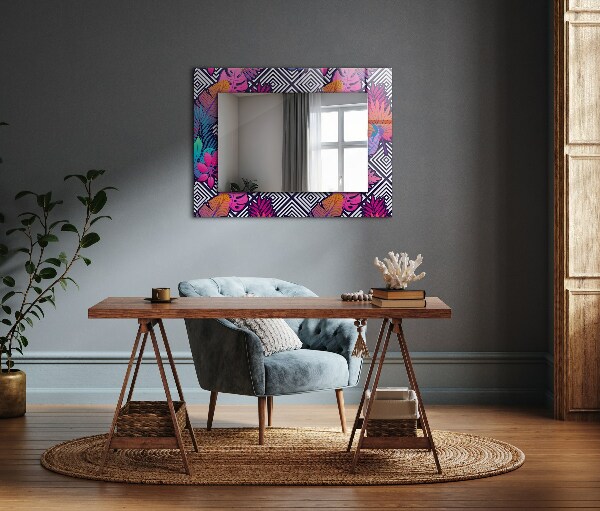 Decorative mirror Coloured tropical leaves